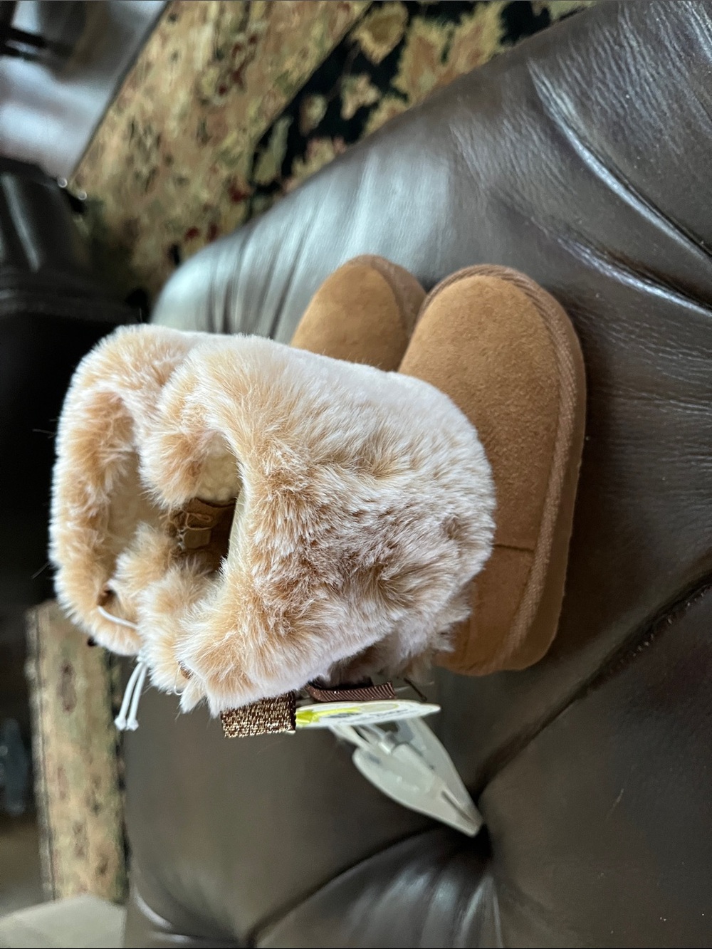 Stepping Stones First Steps Kids Faux Fur Lined Booties in Tan